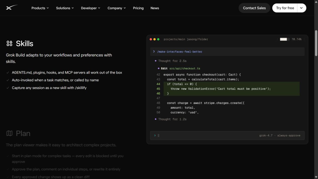 Терминальный интерфейс Grok Build в официальной демонстрации